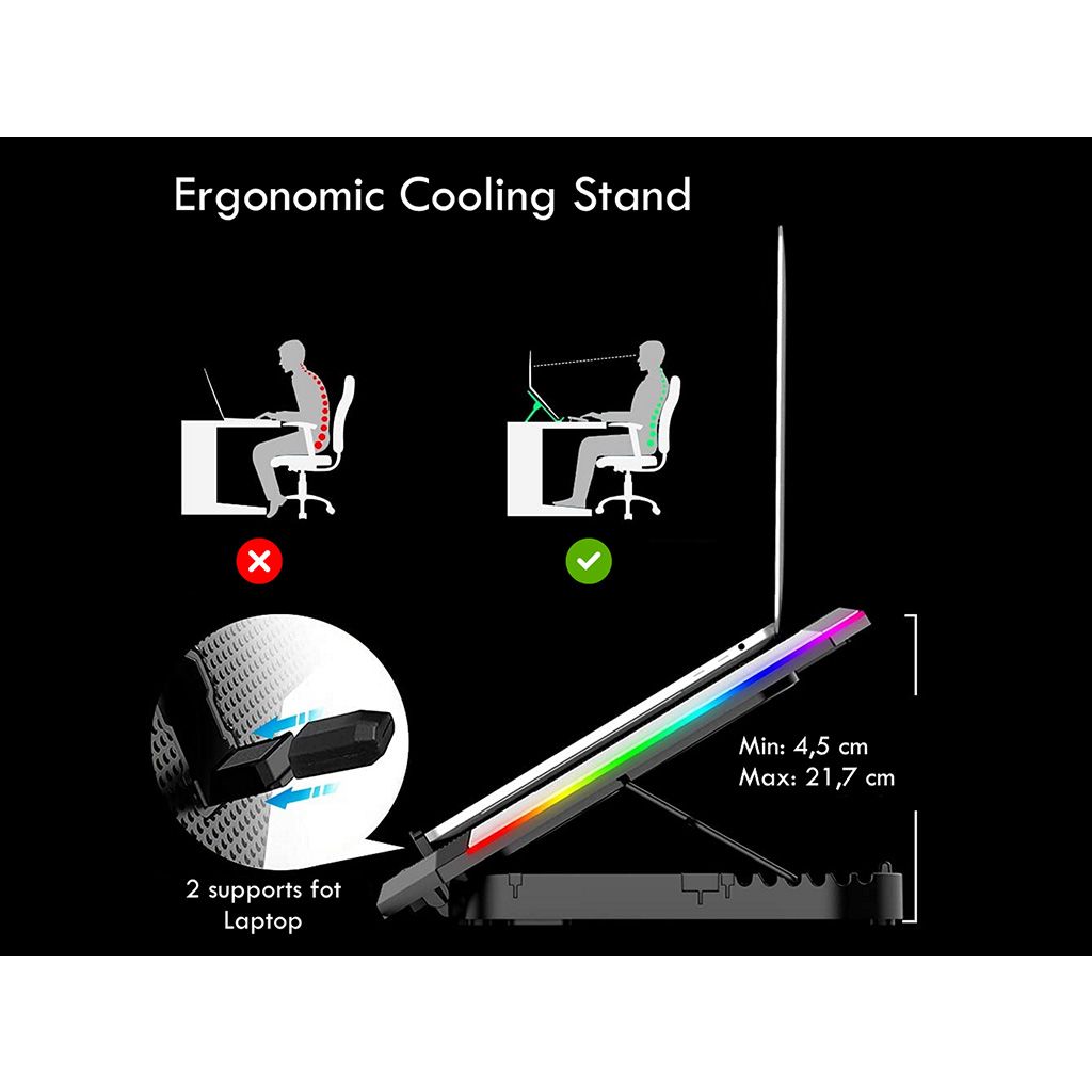 EWENT rashladno postolje za prijenosno računalo do 17,3", 6x tihi ventilator, RGB