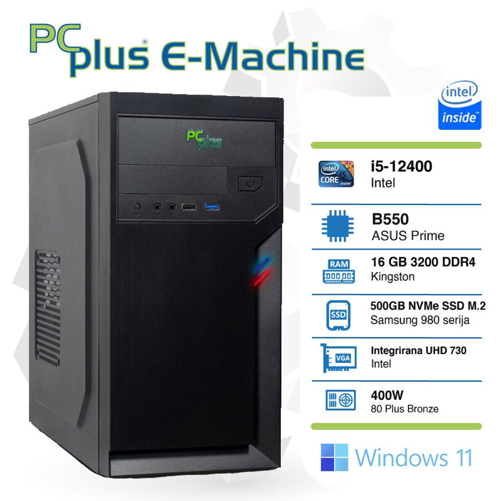 PCPLUS E-stroj i5-12400 16GB 500GB NVMe SSD Windows 11 Home Desktop