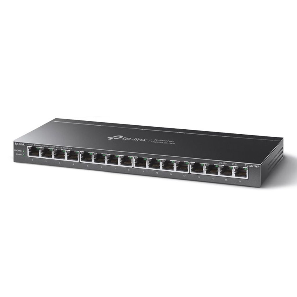 TP-LINK TL-SG116P 16-portni gigabitni 16xPoE+ 120W rack mrežni preklopnik