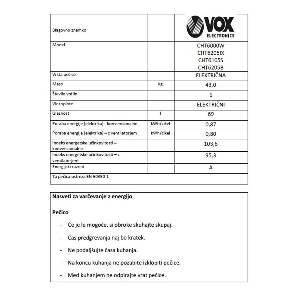 VOX staklokeramički štednjak CHT 6000 W