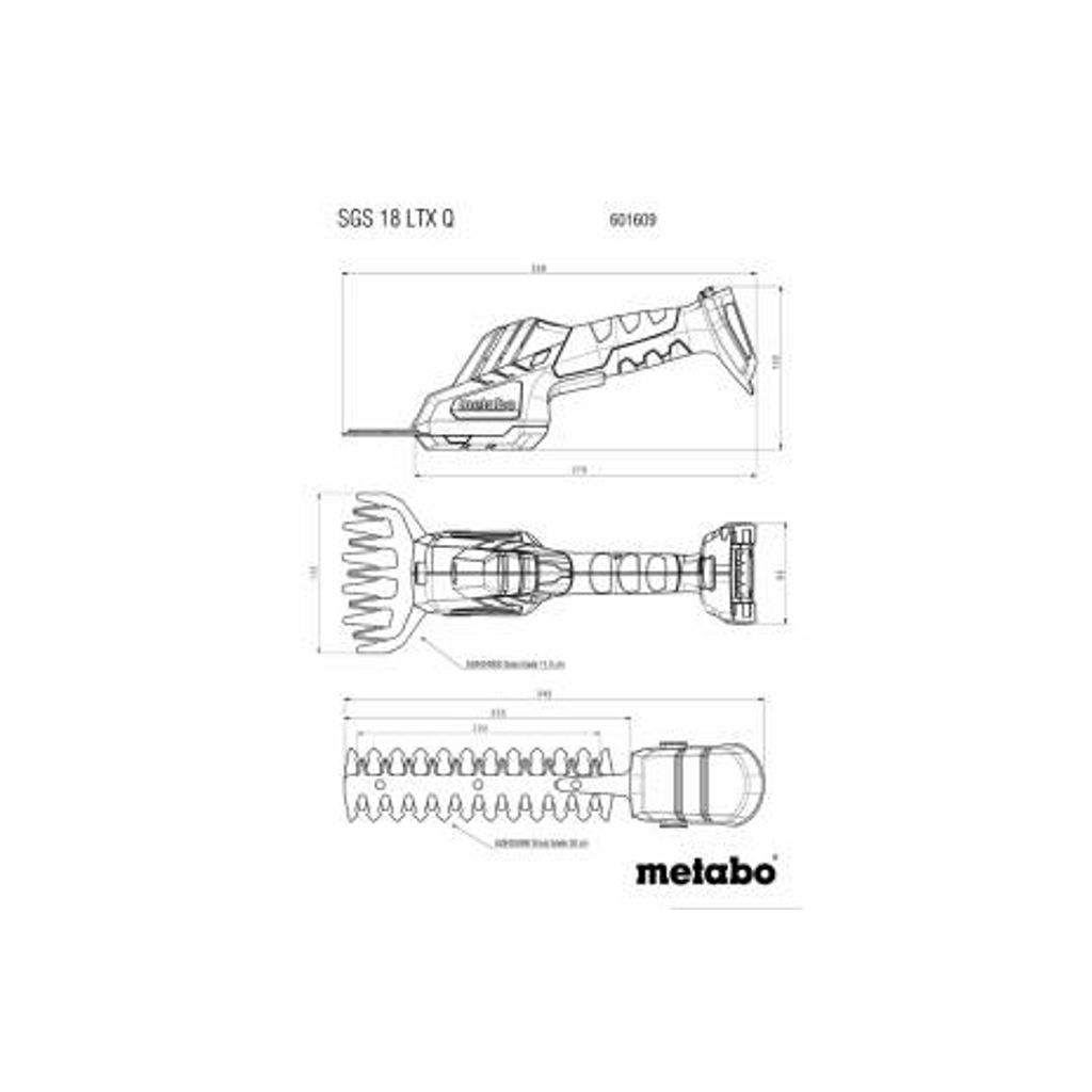 METABO Garden Set HS 18 LTX 55 Škare za živicu  +  SGS 18 LTX Q    Škare/Škare za travu  + Komplet baterija 2x2,0Ah 18V Punjač SC 30