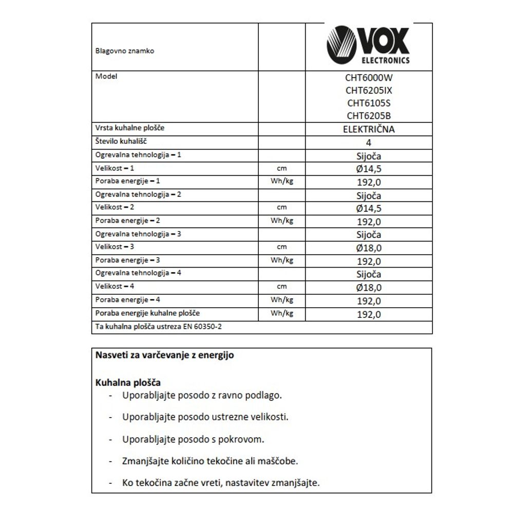 VOX staklokeramički štednjak CHT 6000 W