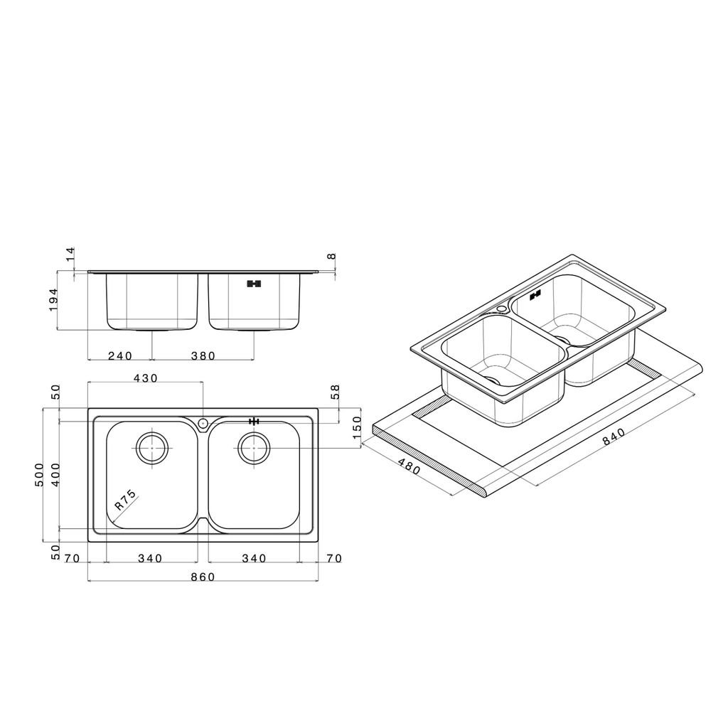 Apell sudoper dvostruki VENEZIA VE 862 IBC 86x50 cm