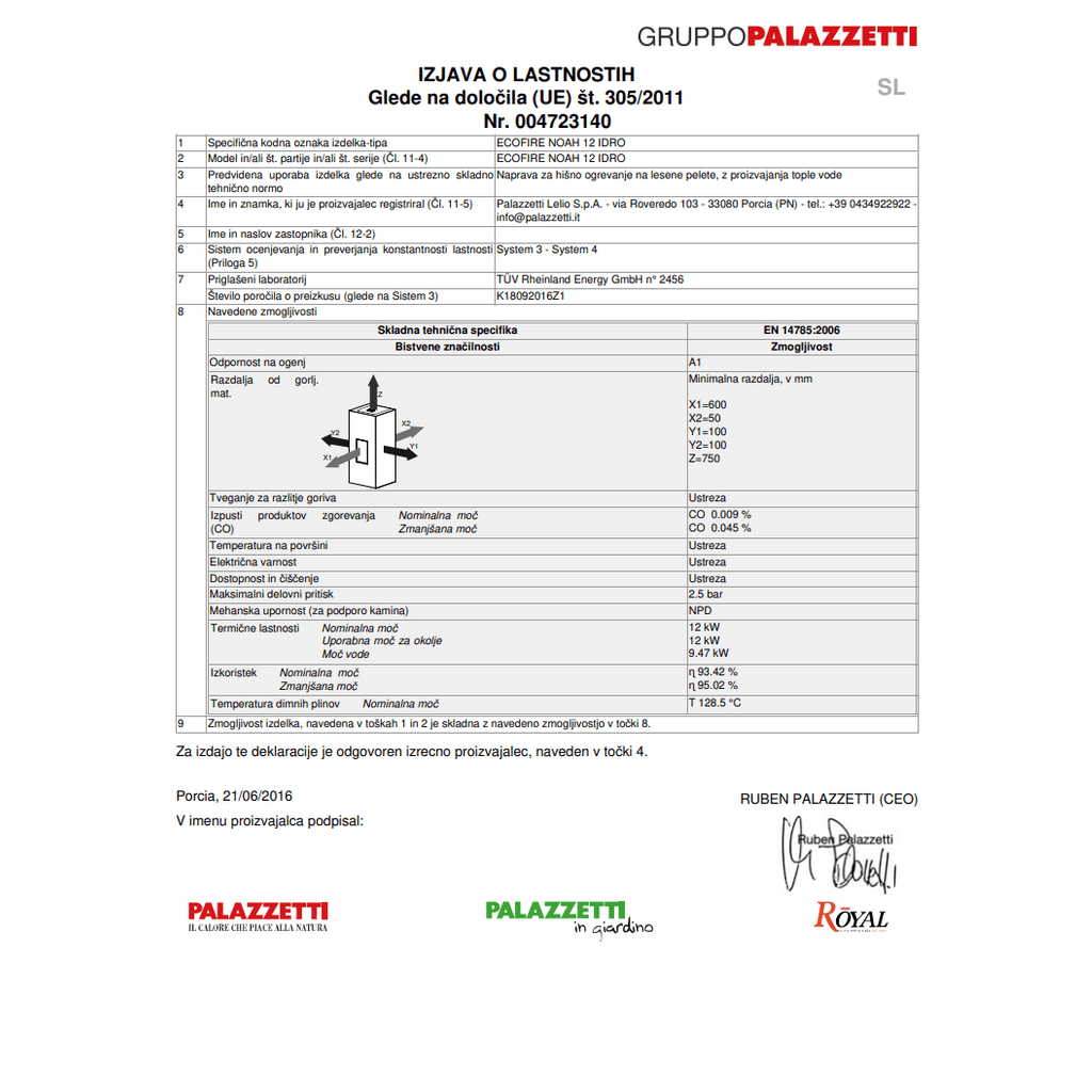 PALAZZETTI termička peć NA pelete NOAH Idro 12 kW - crna