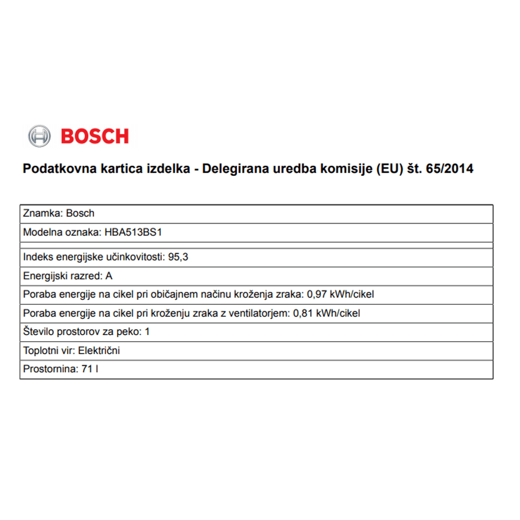 BOSCH ugradbena pećnica HBA513BS1