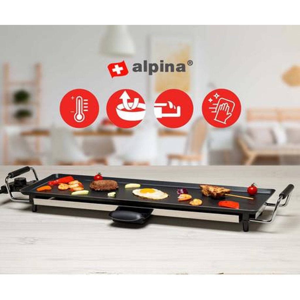 ALPINA Teppanyaki GRILL električna ploča za roštilj, čelik, aluminij, snaga 2000W, podesiva temperatura, 70x23cm