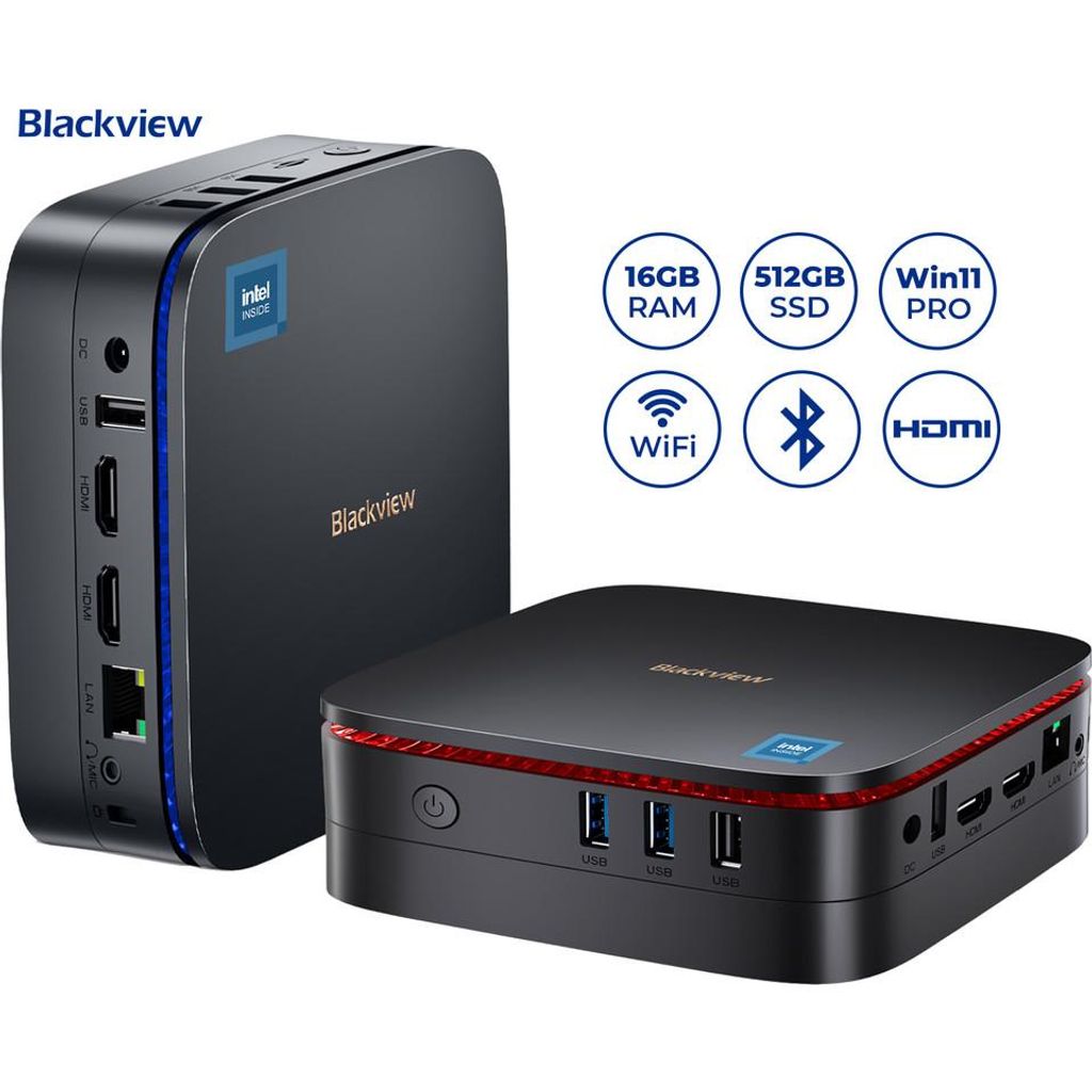 BLACKVIEW MP60 desktop mini računalo, Windows 11, Intel N95, 16GB RAM, 512GB SSD, Dual WiFi, Bluetooth, Ethernet, 4x USB, 2x HDMI