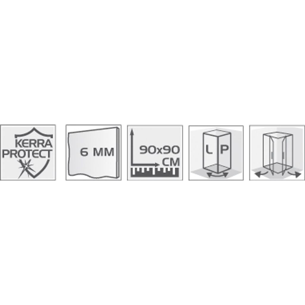 KERRA kvadratna tuš kabina FLOW krom 90x90, 6mm 