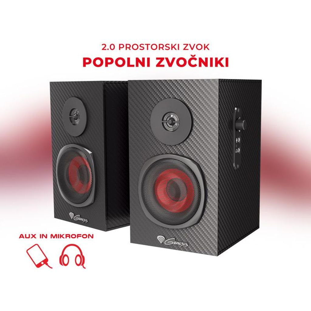 GENESIS Stereo 2.0 zvučnici HELIUM 200, 3.5mm, odličan bas i zvuk, 20W (2x10W) RMS