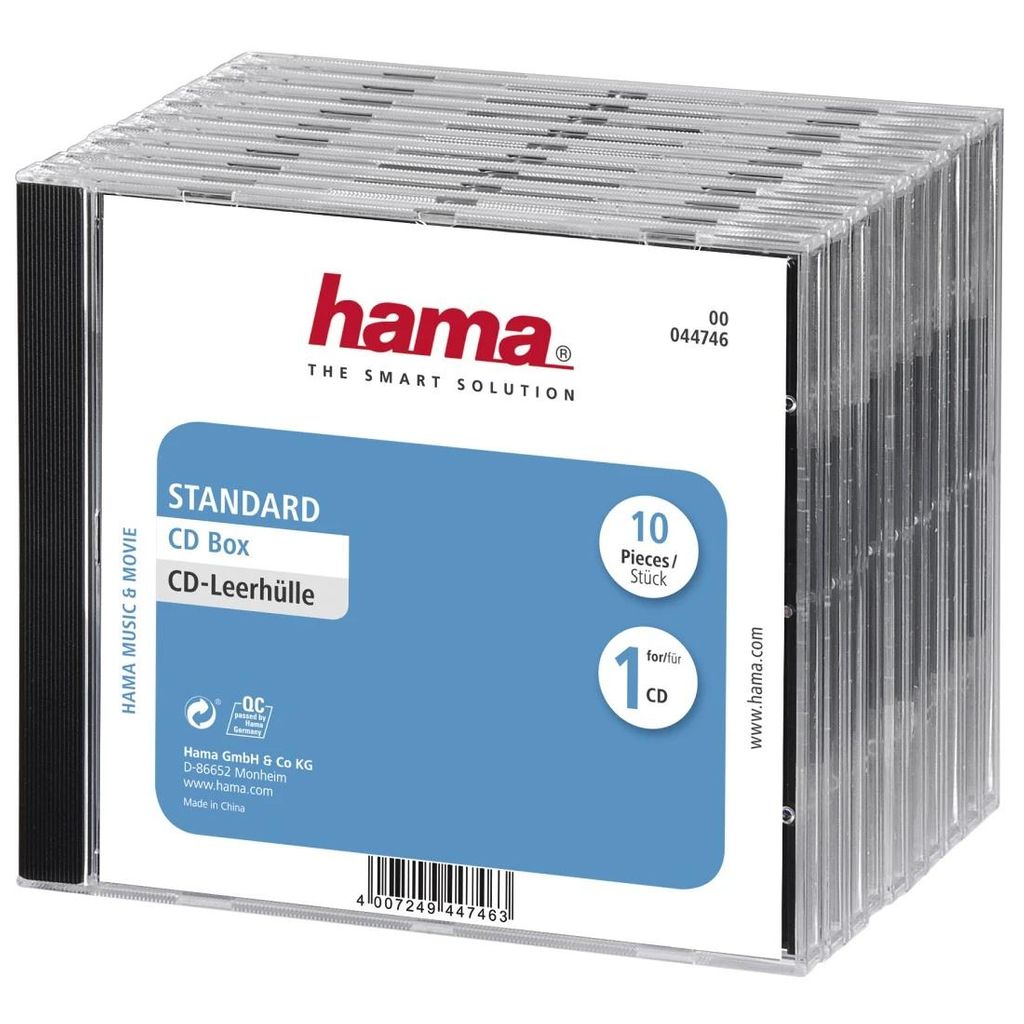 HAMA Standard CD Jewel Case, pakiranje od 10 komada, prozirno/crno