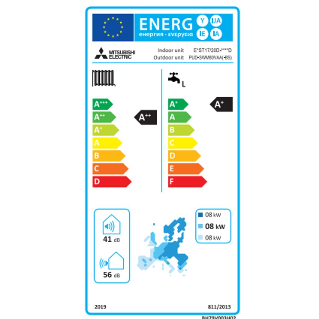 MITSUBISHI toplinska pumpa za grijanje ECODAN PUD-SWM80VAA + CILINDAR ERST17D-VM2D s kotlom 8,0 kW