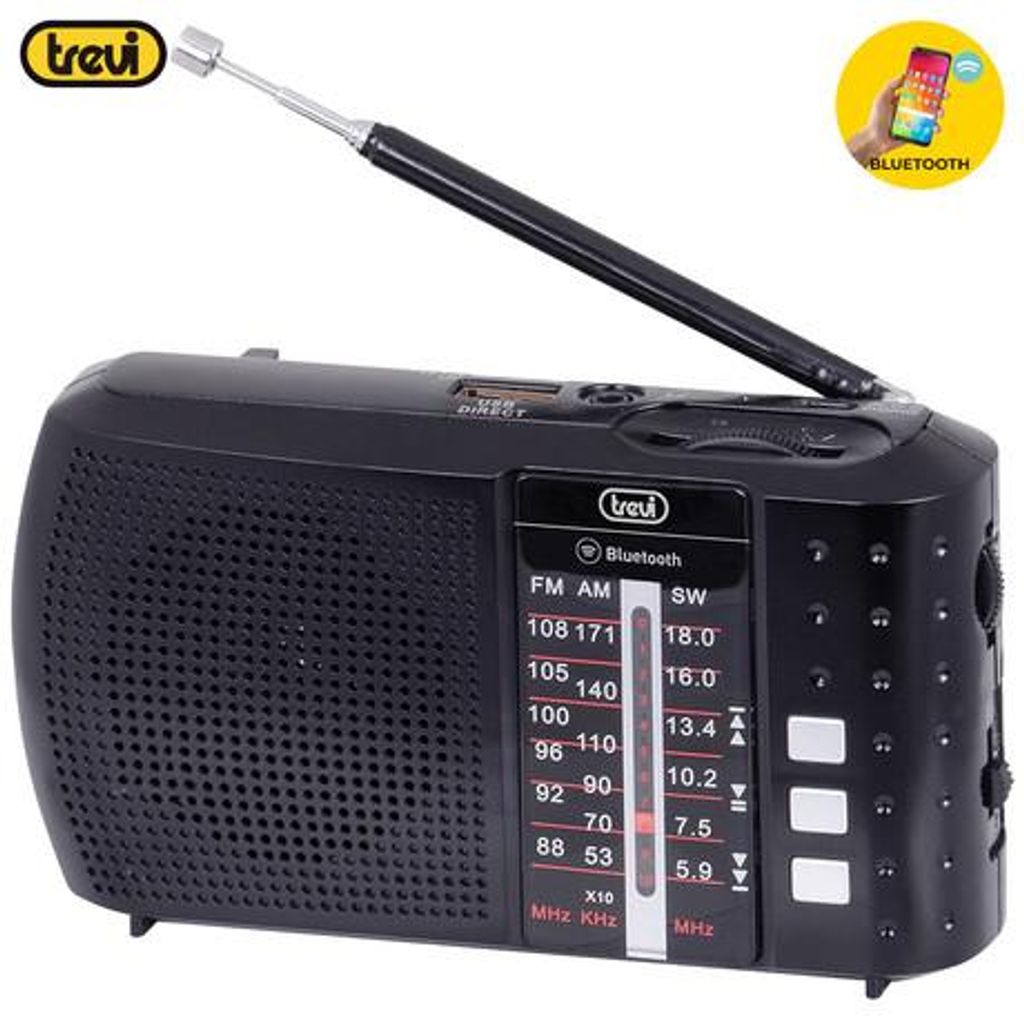 Prijenosni radio TREVI RA 7F20 FM/AW/SW, Bluetooth, MP3, USB/MicroSD, punjiva baterija, crna