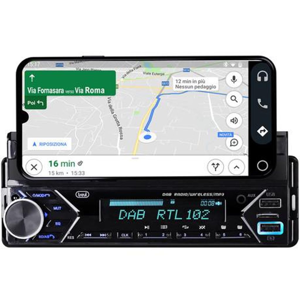 TREVI SCD 5753 DAB auto radio, 1DIN, FM Radio, Bluetooth, 4x40W, MP3 / USB / AUX, držač telefona, daljinski upravljač, aplikacija