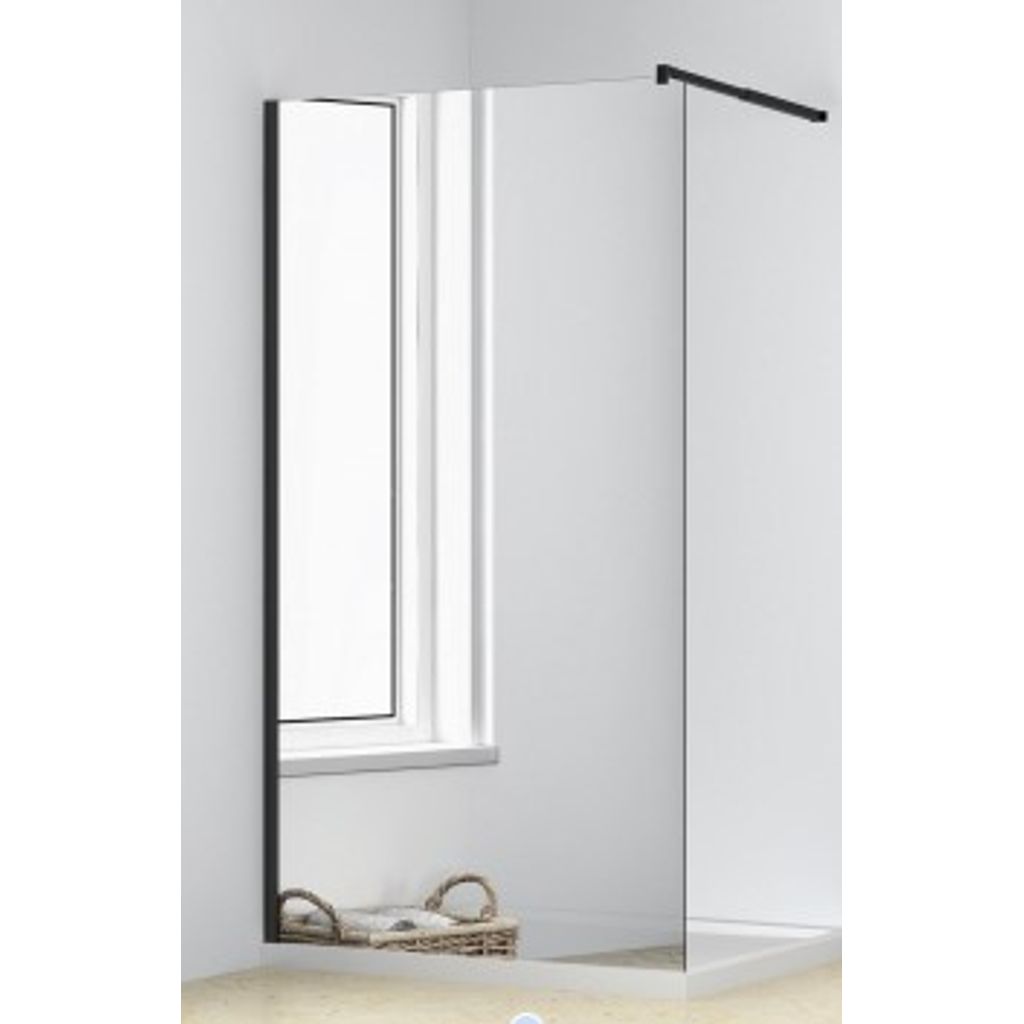 ARMAL fiksna tuš stjena MIRROR EFFECT 100X200 crni mat profil, prozirno staklo 8mm, poprečni nosač